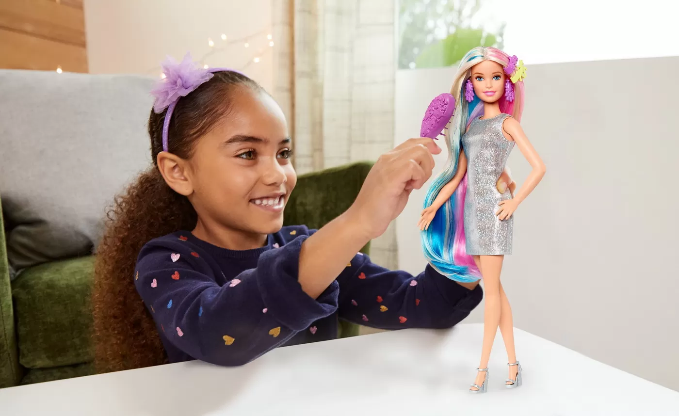 Papusa barbie set de joaca parul stralucitor, varsta de la 3 ani la 12 ani [4]