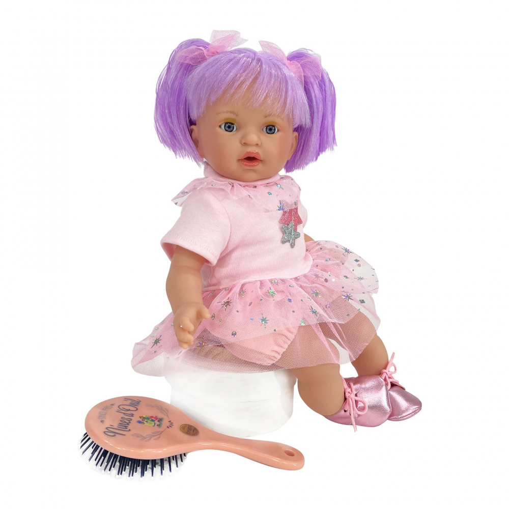 Papusa Nines D'Onil, Alex Star, cu parul mov, ambalata in cutie, cu miros de vanilie, 40 cm, copii varsta 3 ani+,6 ani+,8 ani+ [1]
