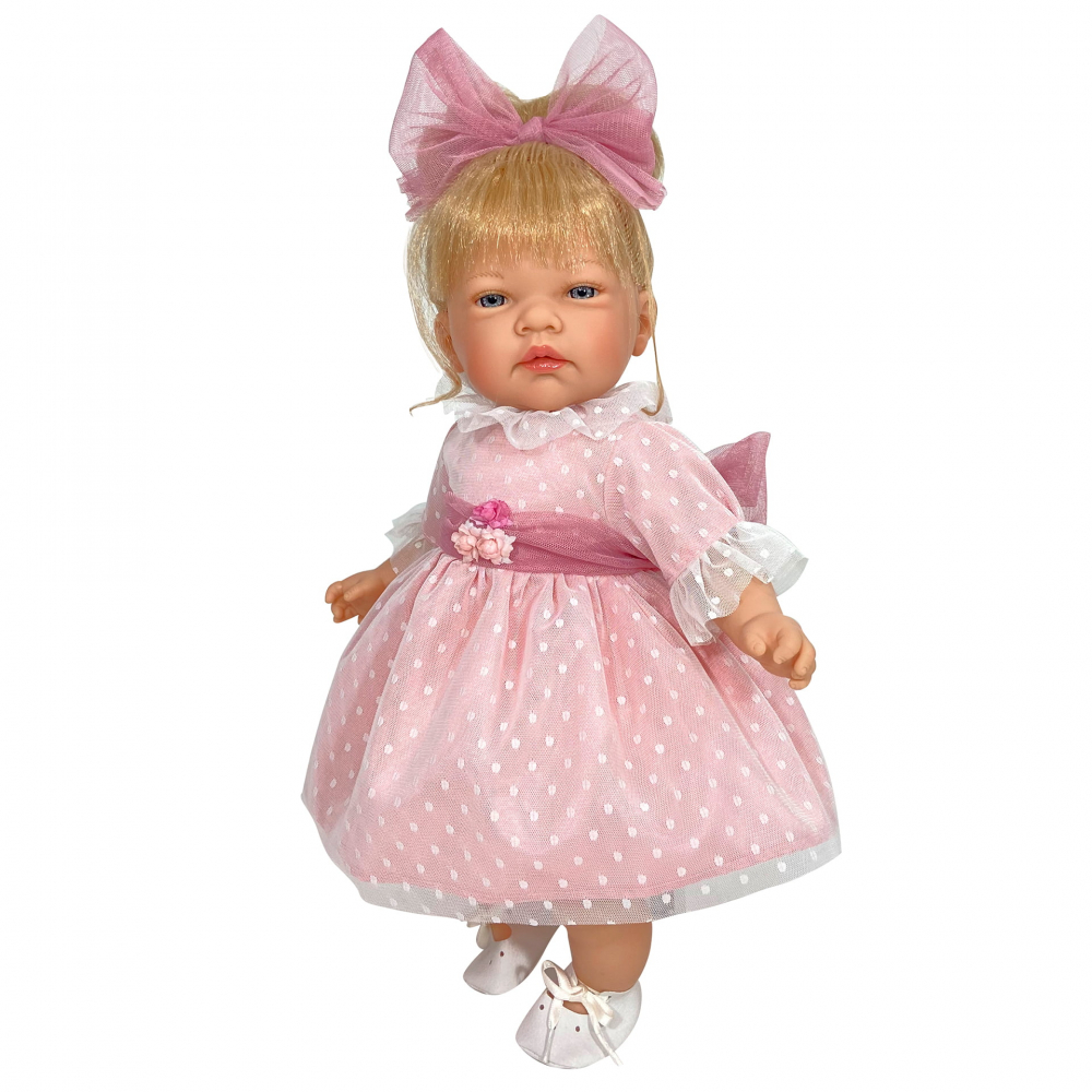 Papusa Nines D'Onil, Celia, cu sunete, cu parul blond, cu rochie roz plumeti, cu miros de vanilie, 45 cm, copii varsta 3 ani+,6 ani+,8 ani+ [1]