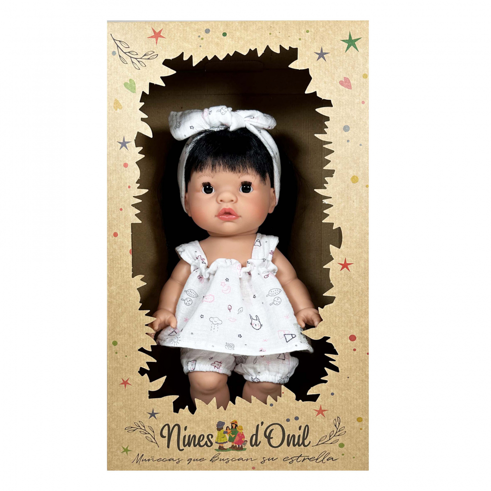 Papusa Nines D'Onil, Joy, cu parul brunet, cu rochie alba, cu miros de vanilie, 37 cm, copii varsta 3 ani+,6 ani+,8 ani+ [3]