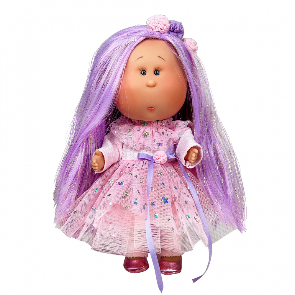 Papusa Nines D'Onil, Mia, cu parul mov, cu sclipici, cu articulatii, cu miros de vanilie, 30 cm [1]