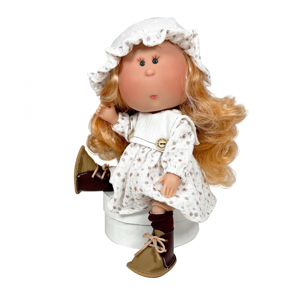 Papusa Nines D'Onil, Mia, cu parul portocaliu, cu palarie alba, cu articulatii, cu miros de vanilie, 30 cm [4]