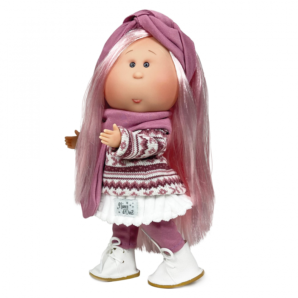 Papusa Nines D'Onil, Mia, cu parul roz si bentita, cu articulatii, cu miros de vanilie, 30 cm, copii varsta 3 ani+,6 ani+,8 ani+ [1]