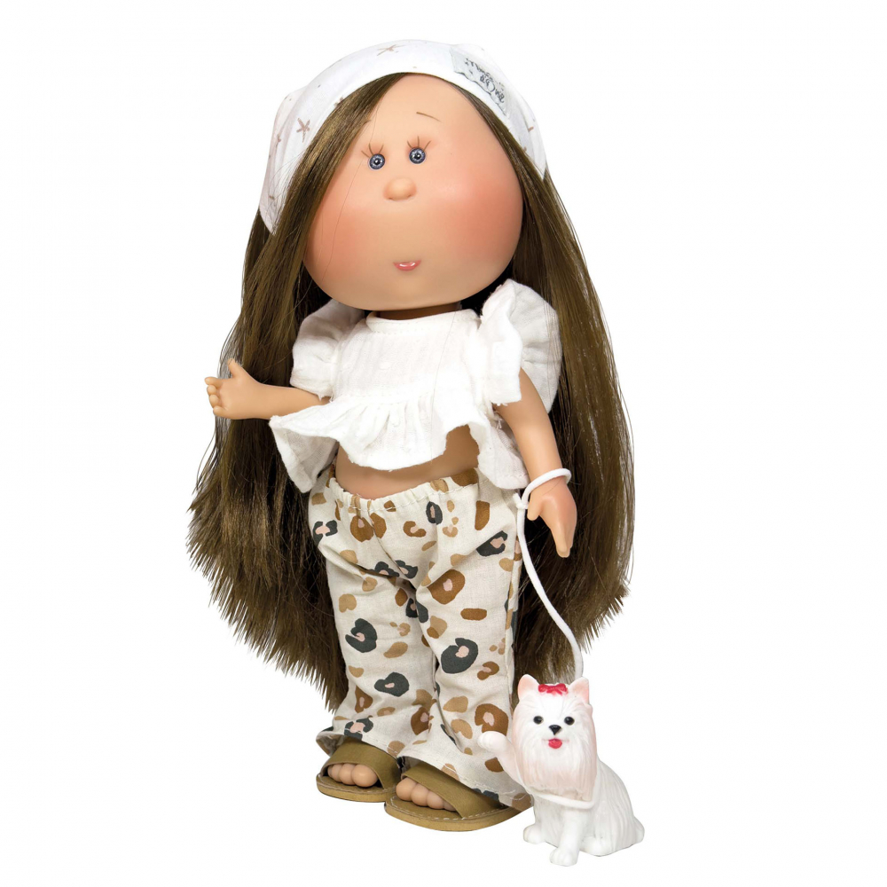 Papusa Nines D'Onil, Mia, cu parul saten drept, cu catel, cu articulatii, cu miros de vanilie, 30 cm [1]