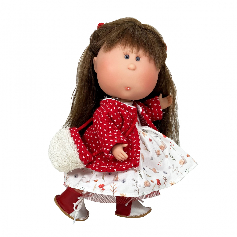 Papusa Nines D'Onil, Mia, cu parul saten si palton rosu, cu articulatii, cu miros de vanilie, 30 cm [2]
