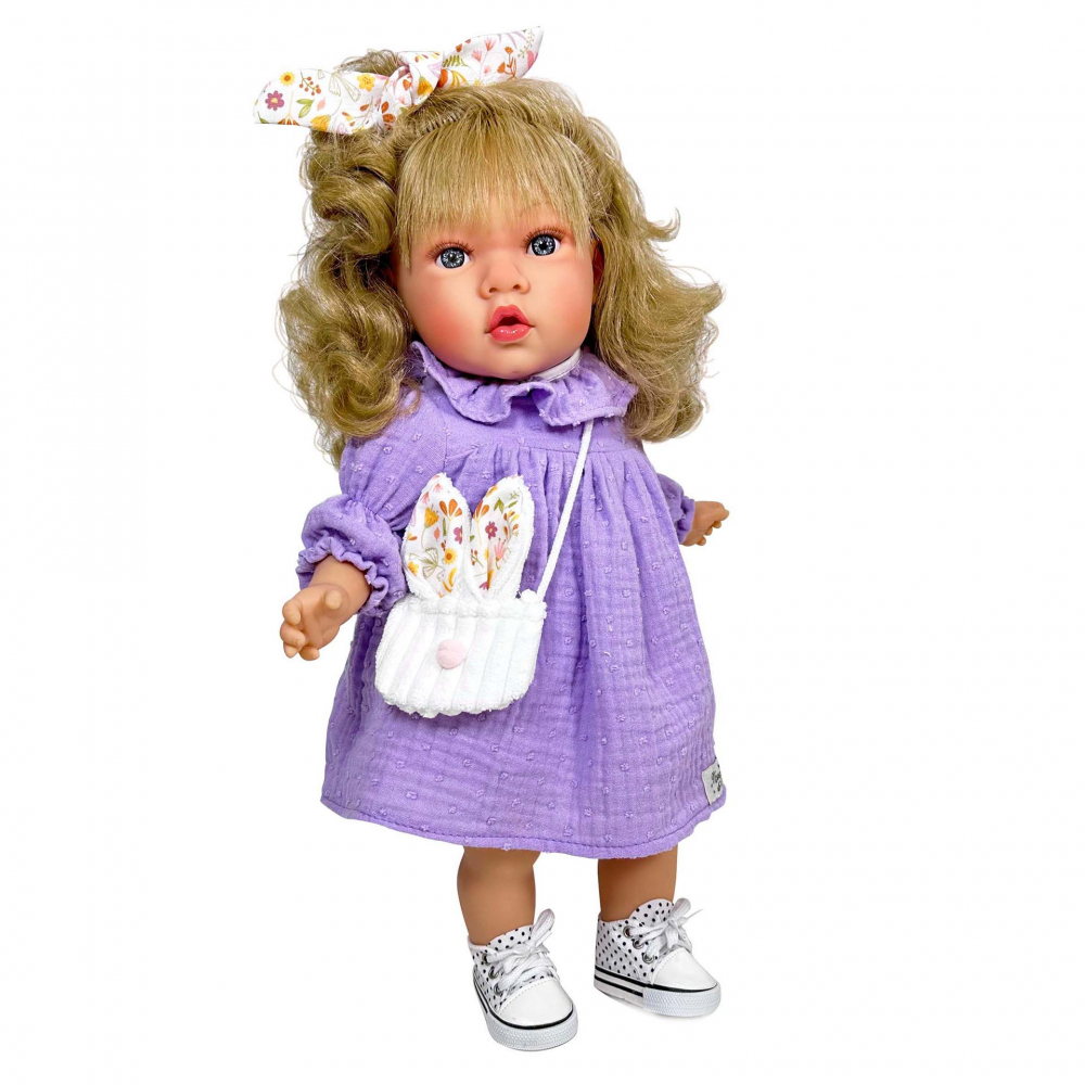 Papusa Nines D'Onil, Susette Plumeti, cu parul blond, cu sunete, cu rochie mov, cu miros de vanilie, 45 cm [1]