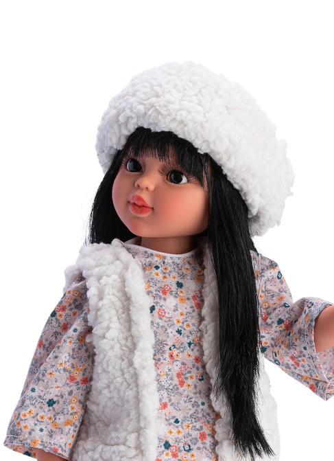 Papusa Sabrina Bruneta cu Vesta si Caciulita Alba, 40cm [2]