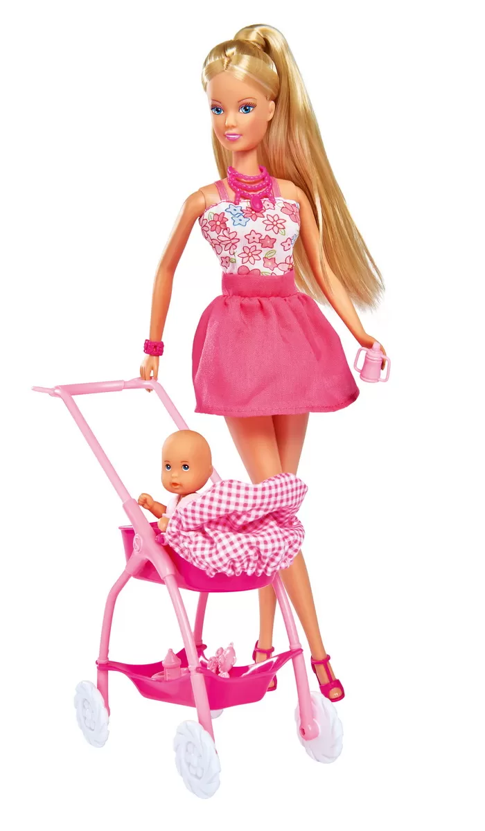Papusa steffi in rochita roz si cu carucior bebe, varsta de la 3 ani la 12 ani [2]