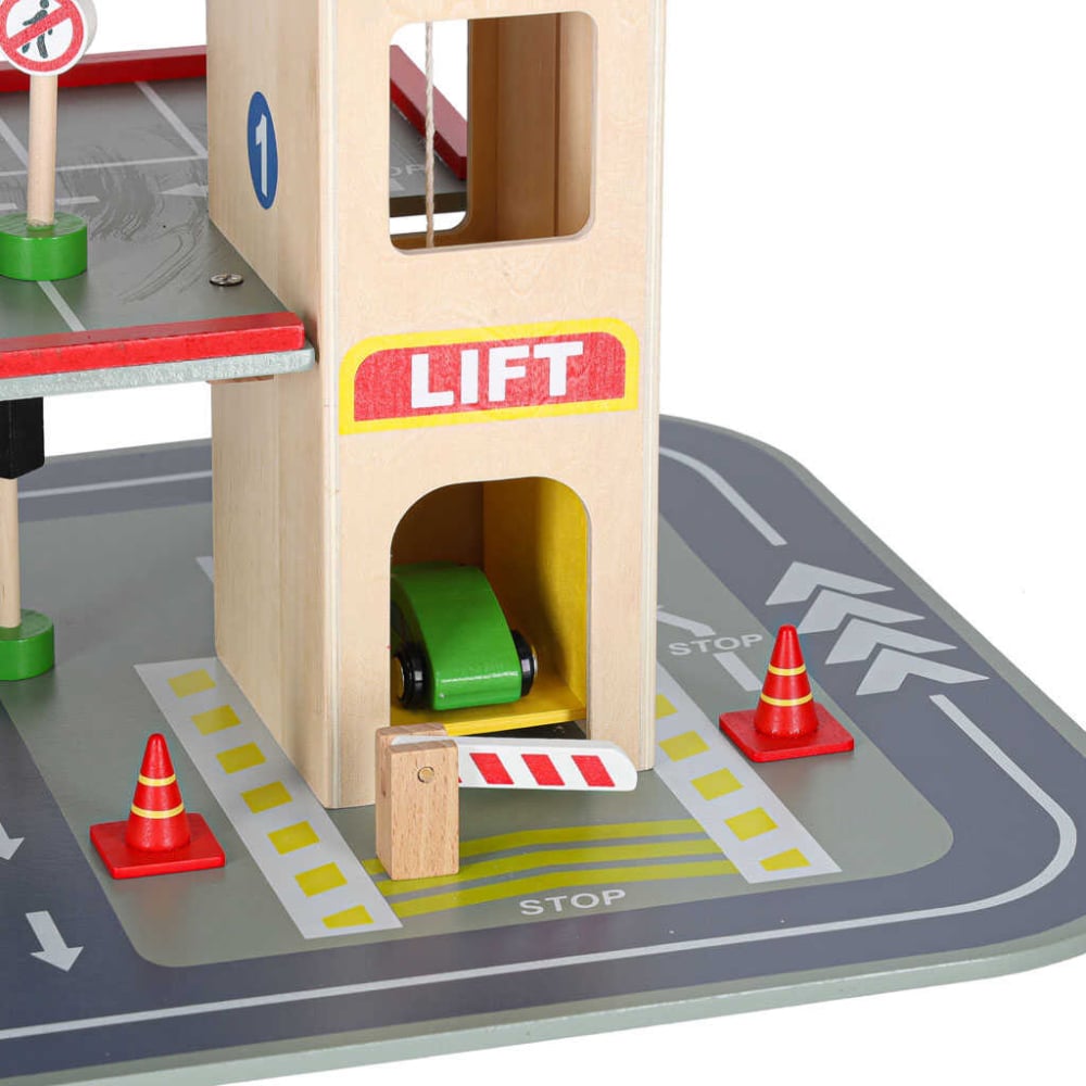 Parcare Supraetajata Lemn 3 Etaje cu Lift, Masinute si Elicopter | Garaj Lemn Copii [7]