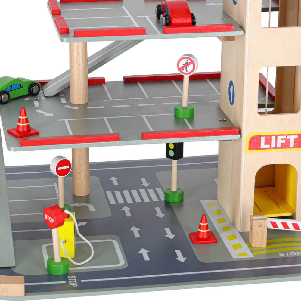 Parcare Supraetajata Lemn 3 Etaje cu Lift, Masinute si Elicopter | Garaj Lemn Copii [13]