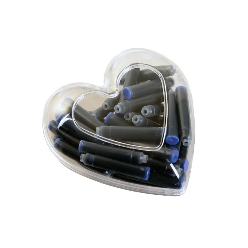 Patroane cerneala scurte (rezerve) Cresco 80047, cerneala albastra, cutie plastic inima cu 50 buc [2]
