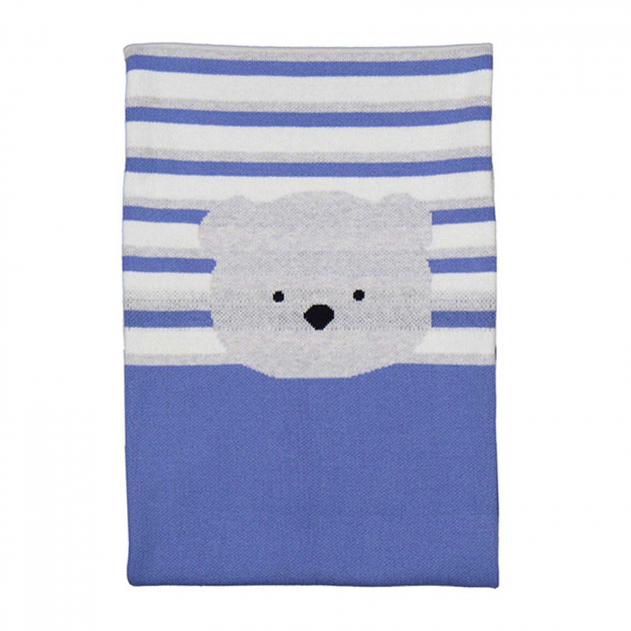 Patura pentru bebe baieti, din bumbac sustenabil, Urs, Albastru [3]