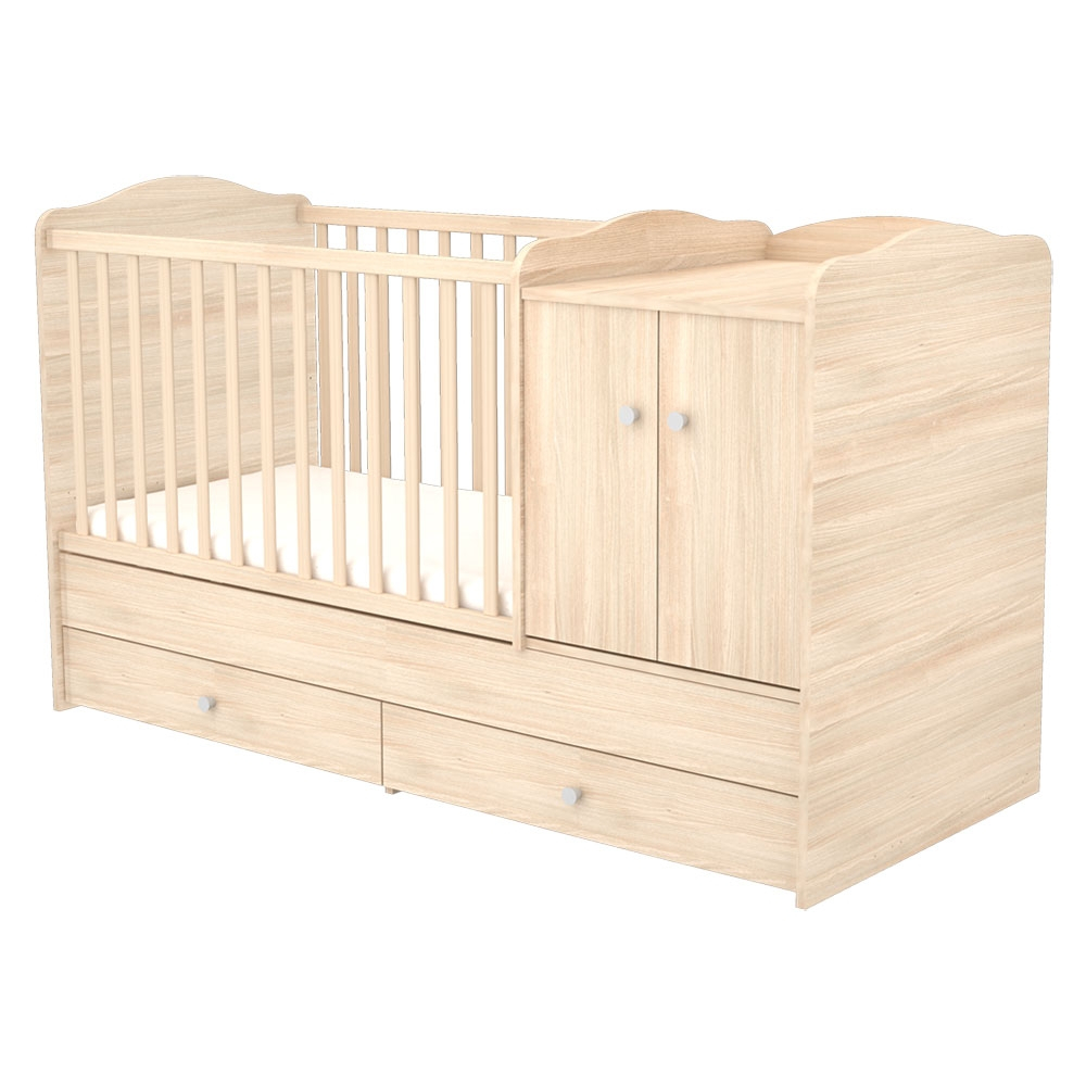 Patut copii transformabil din lemn cu 2 sertare Hubners Eva Maxi Kombi 120x70 cm natur [1]