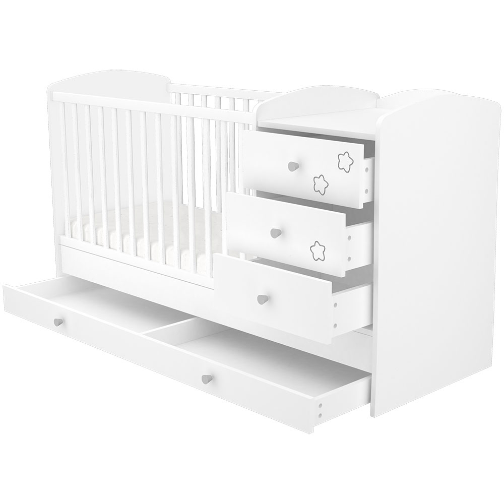 Patut copii transformabil din lemn cu 4 sertare Hubners Matei Kombi 120x60 cm alb cu stelute [3]