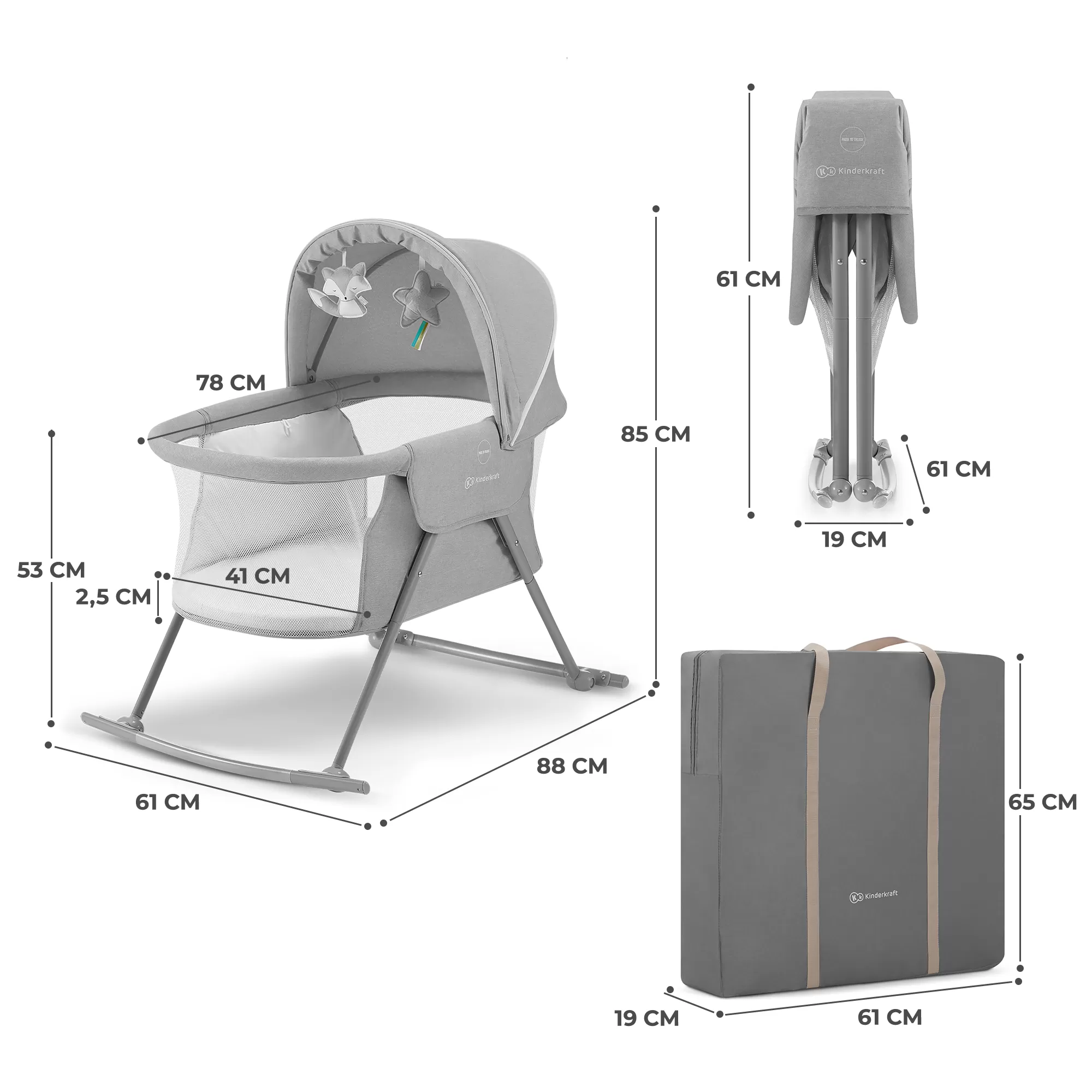Patut kinderkraft lovi, 3 in 1, grey, varsta de la 0 luni la 9 luni [8]