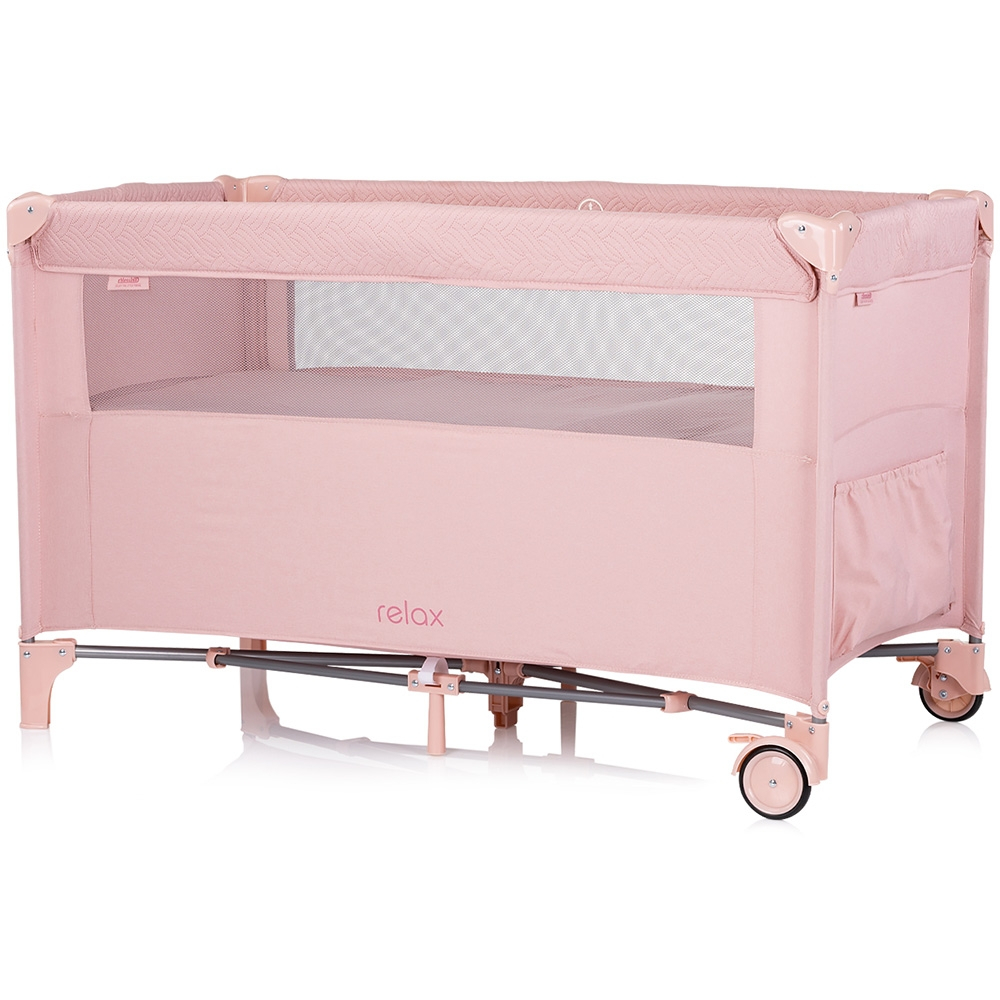 Patut pliabil Chipolino Relax pink marshmallow linen cu laterala culisanta [3]