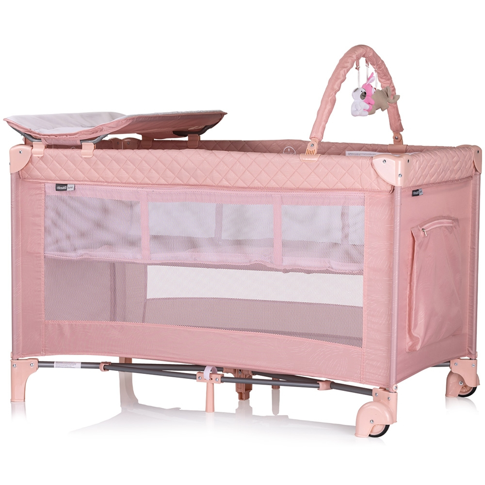 Patut pliabil cu saltea de infasat Chipolino Luna pink marshmallow [2]