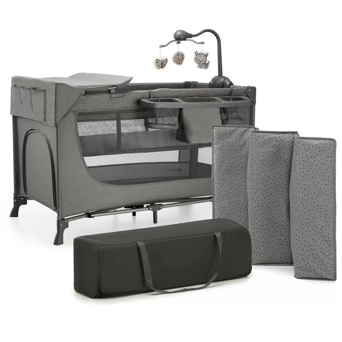 Patut travel kinderkraft joy2, cu accesorii, dark grey, varsta de la 0 luni la 3 ani [2]