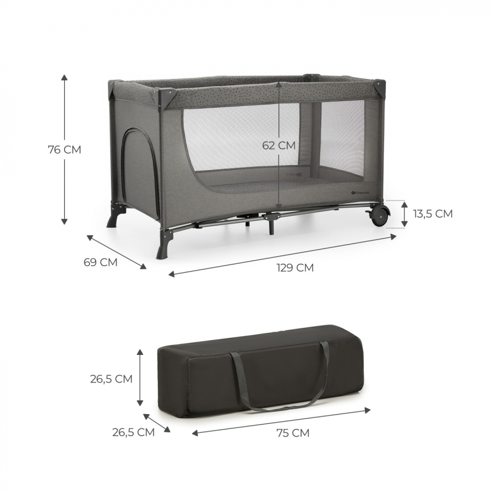 Patut travel kinderkraft joy2, fara accesorii, dark grey, varsta de la 0 luni la 3 ani [6]