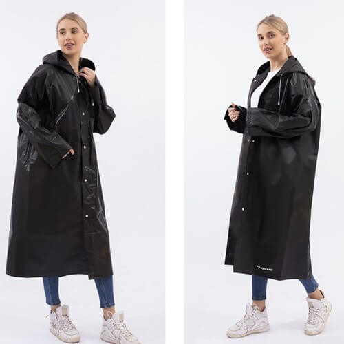 Pelerina de ploaie oversize cu gluga si capse, EVA, neagra, 145x70 cm [4]