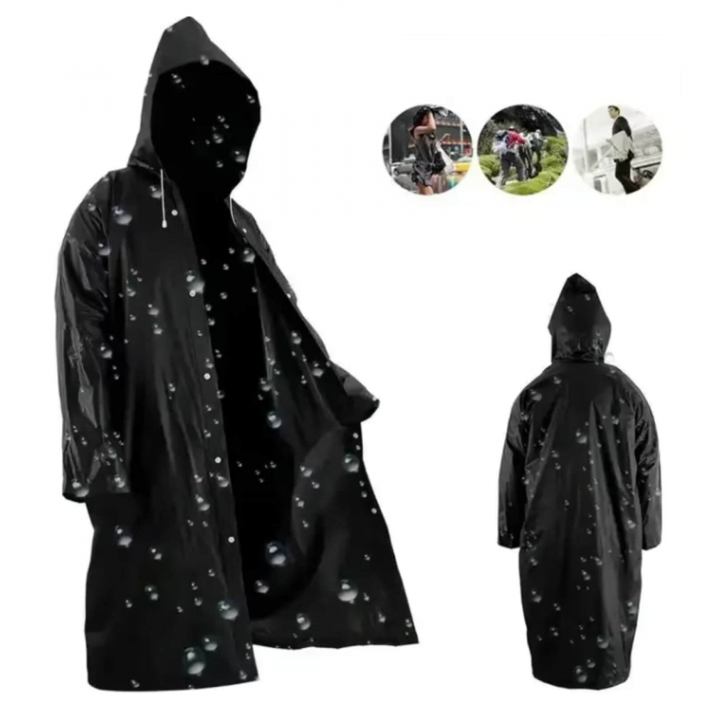 Pelerina de ploaie oversize cu gluga si capse, EVA, neagra, 145x70 cm [2]