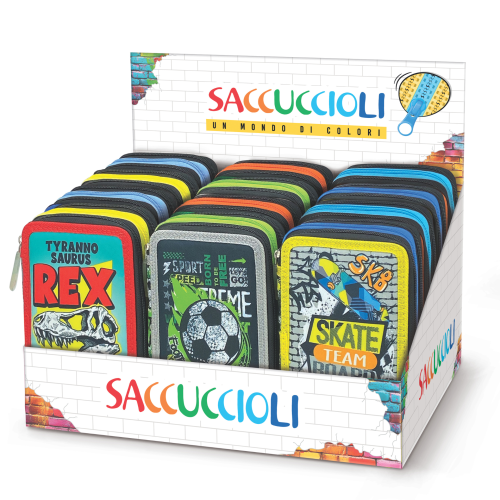 Penar echipat - Colectia pentru baieti cu 3 fermoare (18 markere si 18 creioane colorate) - 13 x 20 x 6.5 cm (12buc/display), copii varsta 3 ani+,6 ani+,8 ani+ [1]