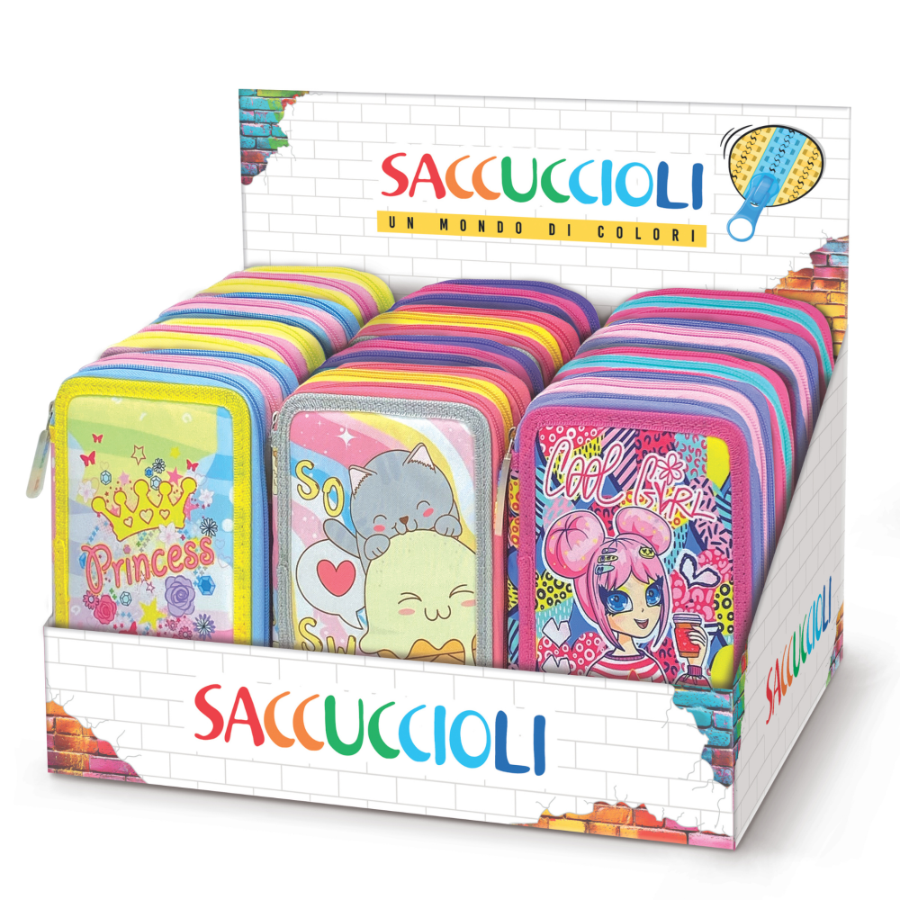 Penar echipat - Colectia pentru fete cu 3 fermoare (18 markere si 18 creioane colorate) - 13 x 20 x 6.5 cm (12buc/display), copii varsta 3 ani+,6 ani+,8 ani+ [1]