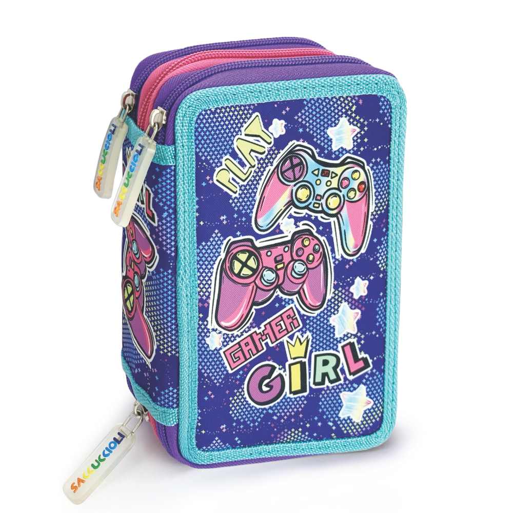 Penar echipat - Colectia pentru fete cu 3 fermoare (18 markere si 18 creioane colorate) - 13 x 20 x 6.5 cm (12buc/display), copii varsta 3 ani+,6 ani+,8 ani+ [7]