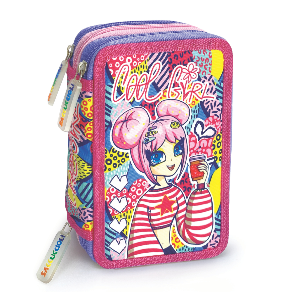 Penar echipat - Colectia pentru fete cu 3 fermoare (18 markere si 18 creioane colorate) - 13 x 20 x 6.5 cm (12buc/display), copii varsta 3 ani+,6 ani+,8 ani+ [3]