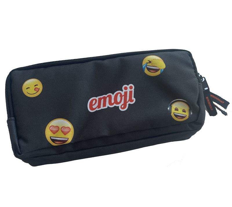 Penar etui dreptunghiular 3 fermoare negru school emoji pigna [2]