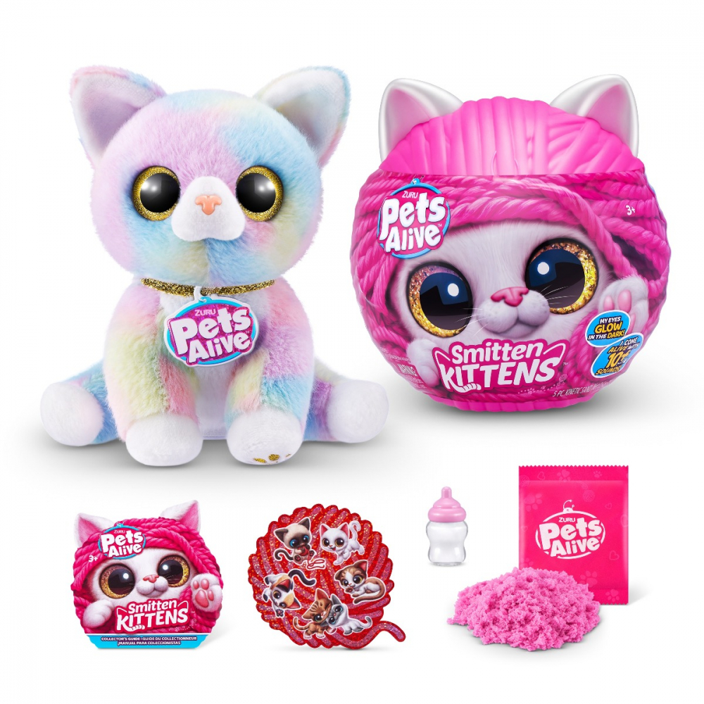 Pets Alive - Jucarie de plus interactiva pisica cu accesorii supriza, Smitten Kittens varsta 3-5 ani ,5-7 ani ,7-9 ani, Fete [8]