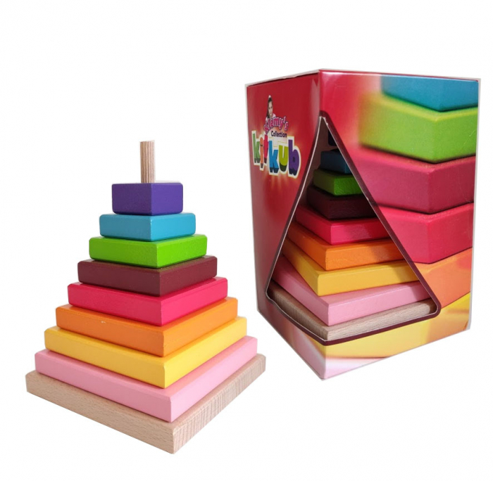 Piramida, turn din lemn curcubeu Montessori - Kitkub. [1]