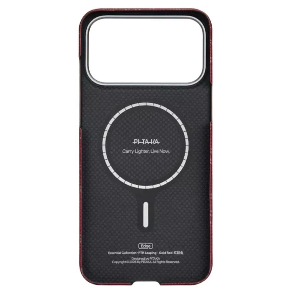 Pitaka Husa Ultra-Slim Aramida Monogram Magsafe iPhone 17 Pro Gold / Red [3]