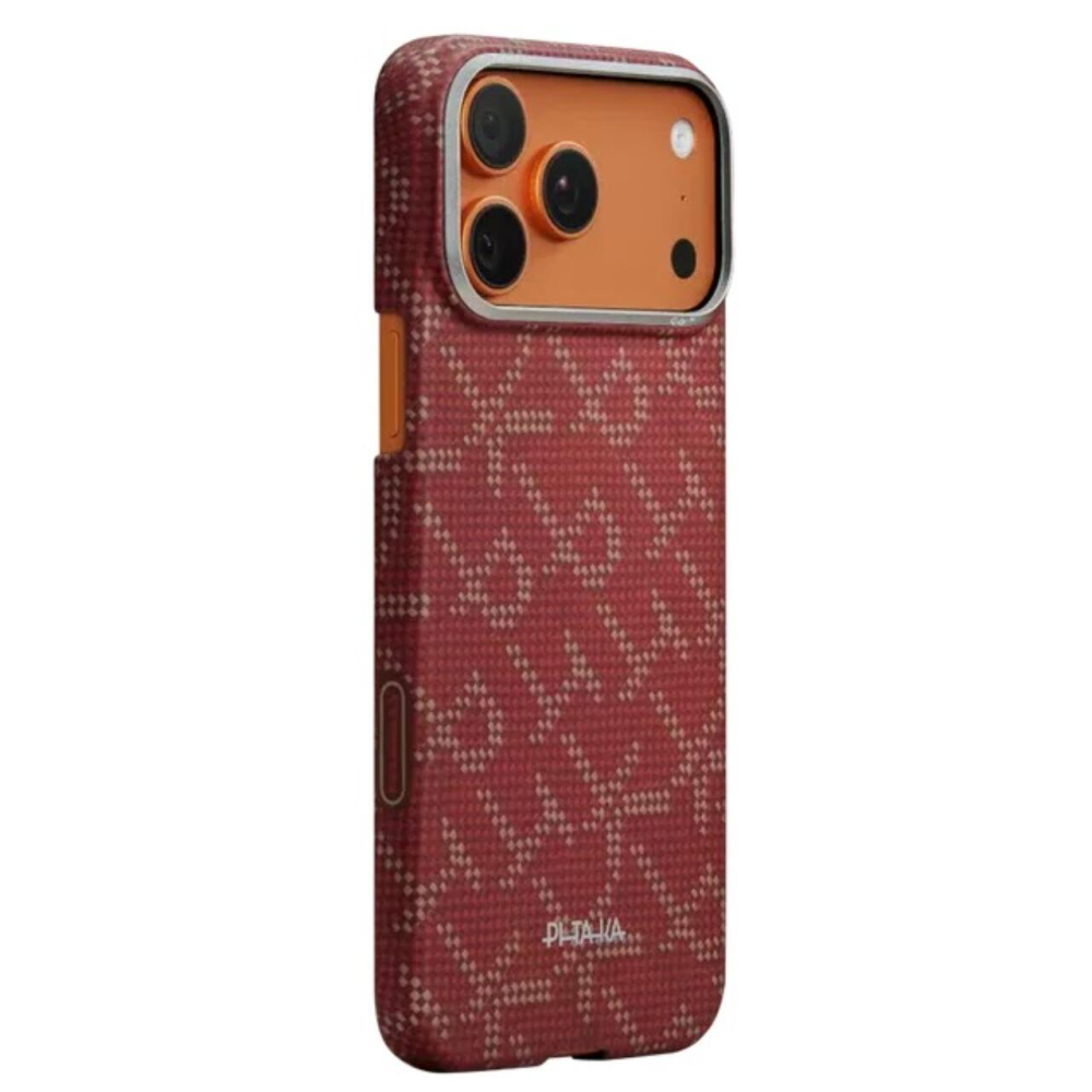 Pitaka Husa Ultra-Slim Aramida Monogram Magsafe iPhone 17 Pro Max Gold / Red [3]