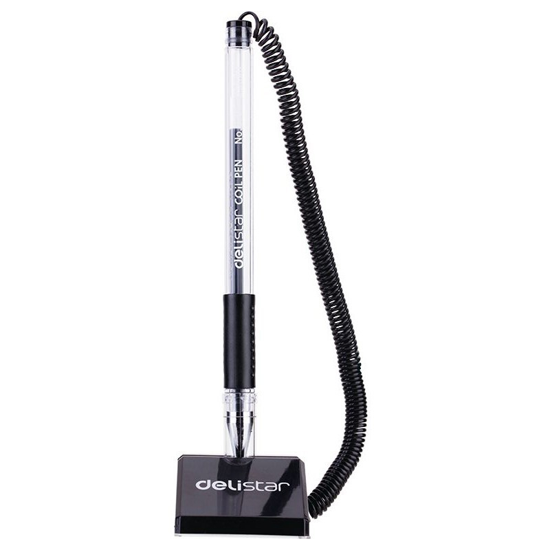 Pix cu bila Deli 6791, 0.5mm, cu suport birou, corp transparent, grip cauciucat, scris negru [7]