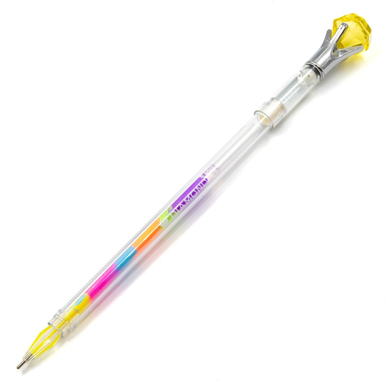 Pix cu gel CNX GP219, 0.8mm, cu capac, corp transparent, scris neon multicolor, cu figurine diamant [4]