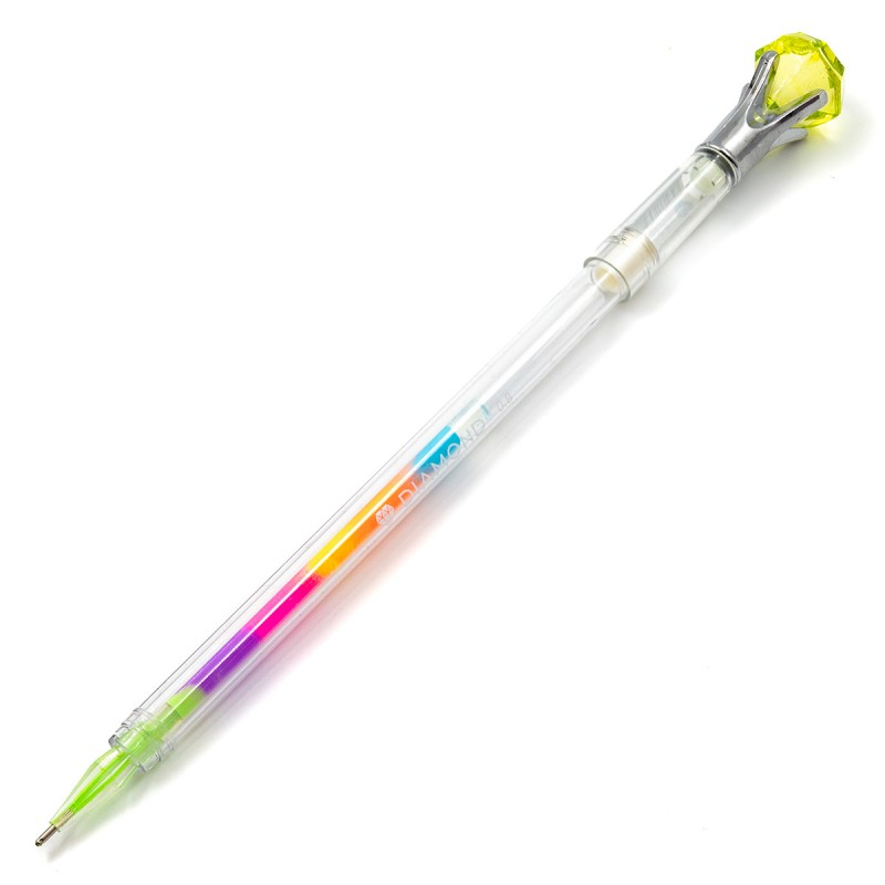 Pix cu gel CNX GP219, 0.8mm, cu capac, corp transparent, scris neon multicolor, cu figurine diamant [7]