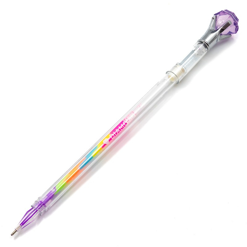 Pix cu gel CNX GP219, 0.8mm, cu capac, corp transparent, scris neon multicolor, cu figurine diamant [5]