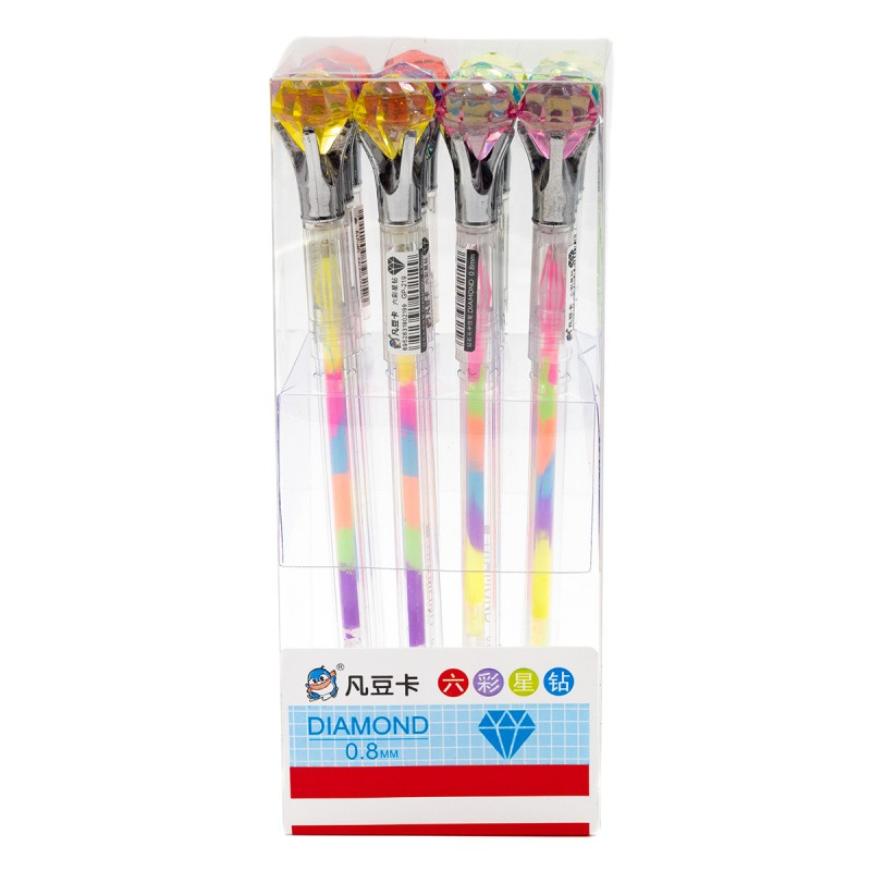 Pix cu gel CNX NO 323, 0.8mm, cu capac, corp transparent, scris neon multicolor, cu figurine diamant [3]