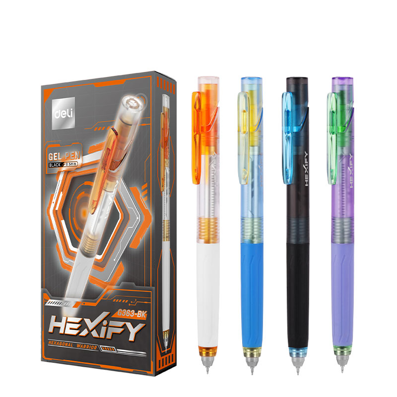 Pix cu gel cu mecanism 0.5mm negru quick dry hexify deli [4]