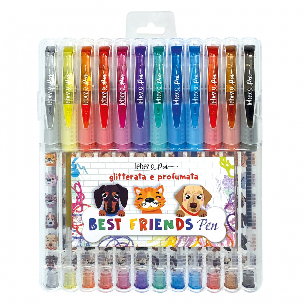 Pixuri cu sclipici parfumat, cu manere moi, Best Friends, 12 culori (blister) [1]