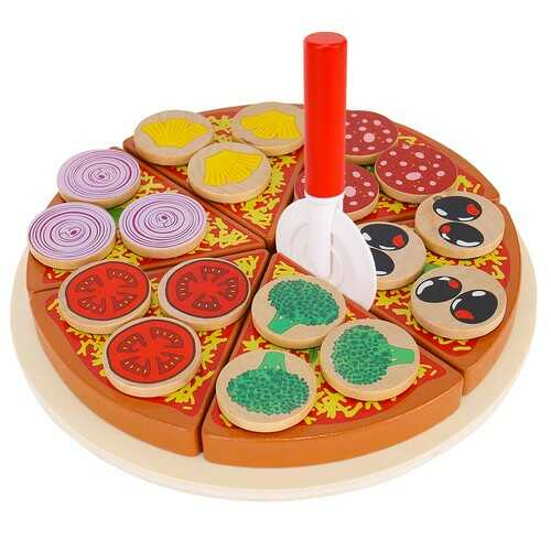 Joc Pizza din lemn jucarie de feliat Montessori cu 6 piese. [6]