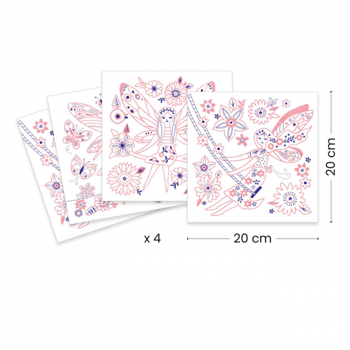 Planse de colorat cu zane, margini metalice aurii, Fapturi inaripate, Djeco [2]