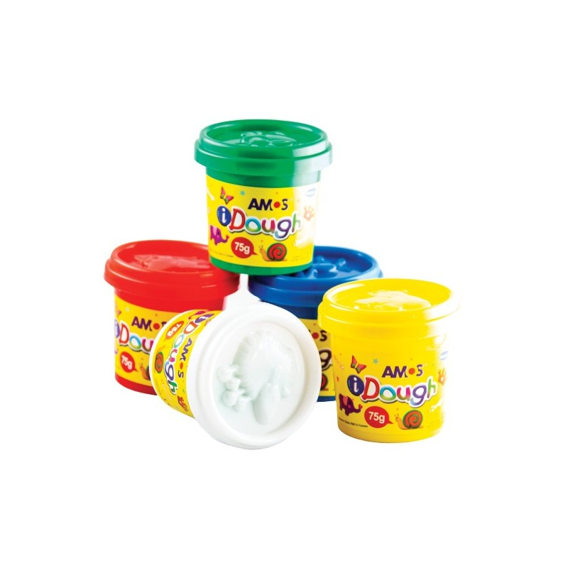 Plastilina Amos iDough ID75P5, 5x75g, alb, galben, rosu, verde, albastru, set 5 culori [2]