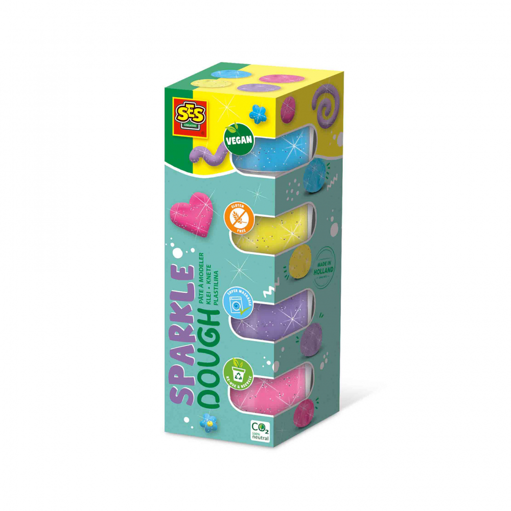 Plastilina colorata vegana cu sclipici Feel Good 4 x 90gr, copii varsta 1 an+,3 ani+ [1]