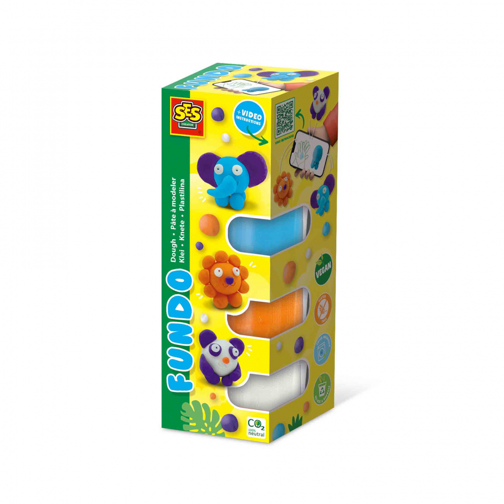 Plastilina colorata vegana FunDo - Animale salbatice (3 x 90 gr - 1 x 40 gr), copii varsta 3 ani+,6 ani+ [1]