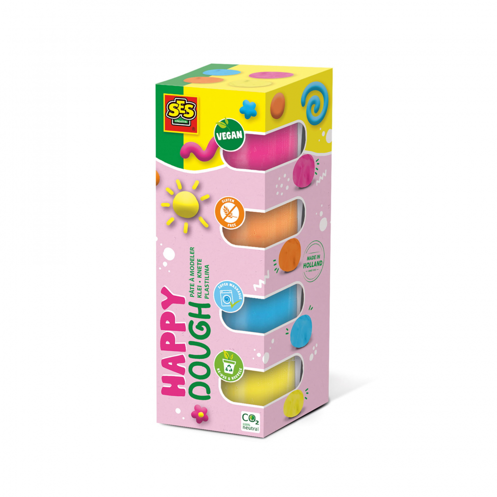 Plastilina colorata vegana pentru copii SES Happy 4 x 90 gr, copii varsta 1 an+,3 ani+,6 ani+,8 ani+ [1]
