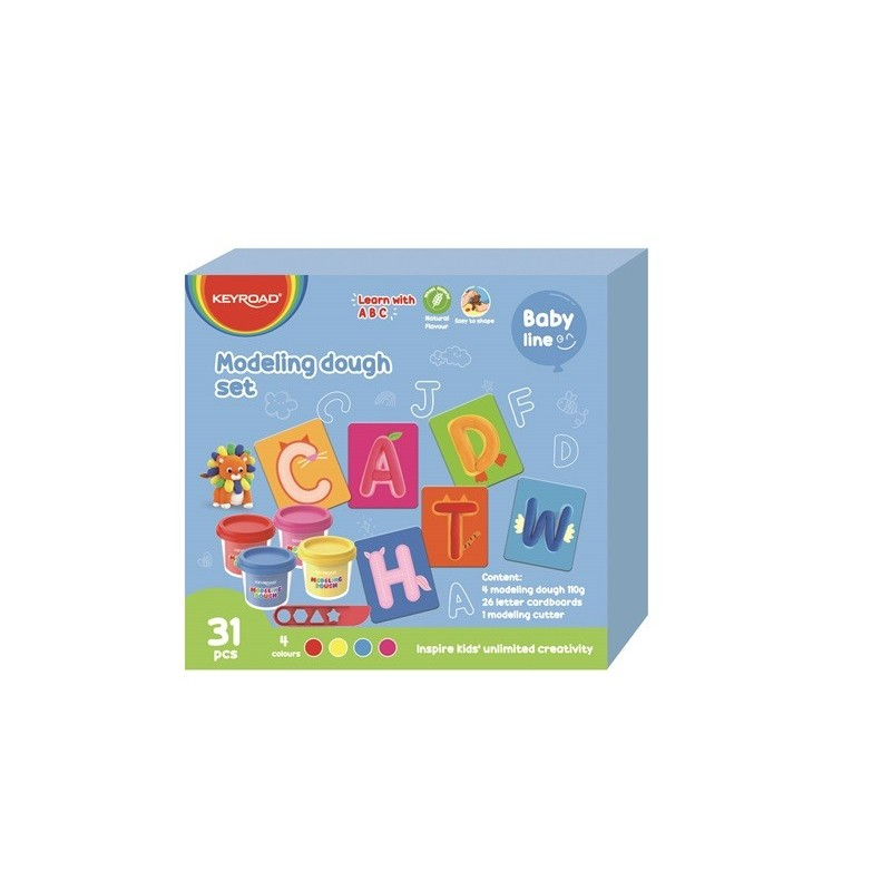 Plastilina Keyroad Baby line KR972359, 4x110g, 26 litere carton, 1 cutter plastic, cutie plastic, set 4 culori [2]