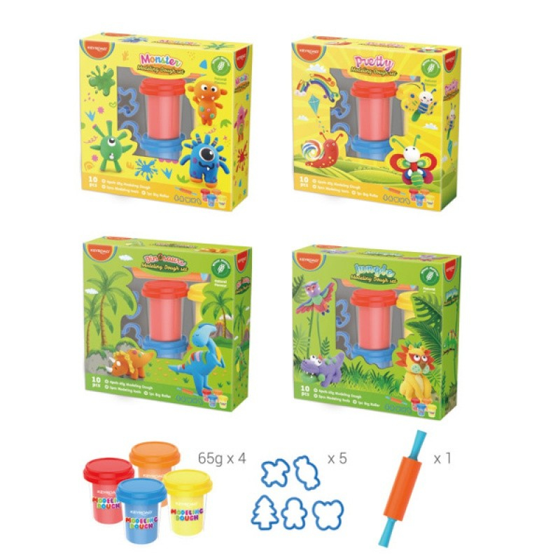 Plastilina Keyroad Dough KR972268, 4x65g, 5 sabloane, 1 sucitor, set 4 culori [4]