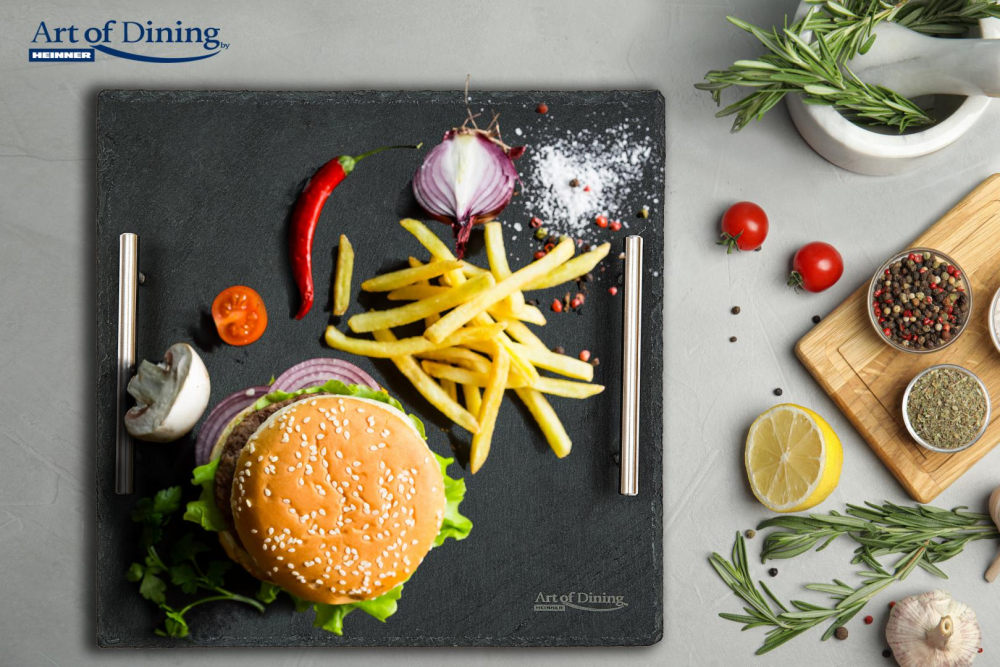 Platou ardezie patrat manere inox, 30x30 cm, cooking by heinner [4]